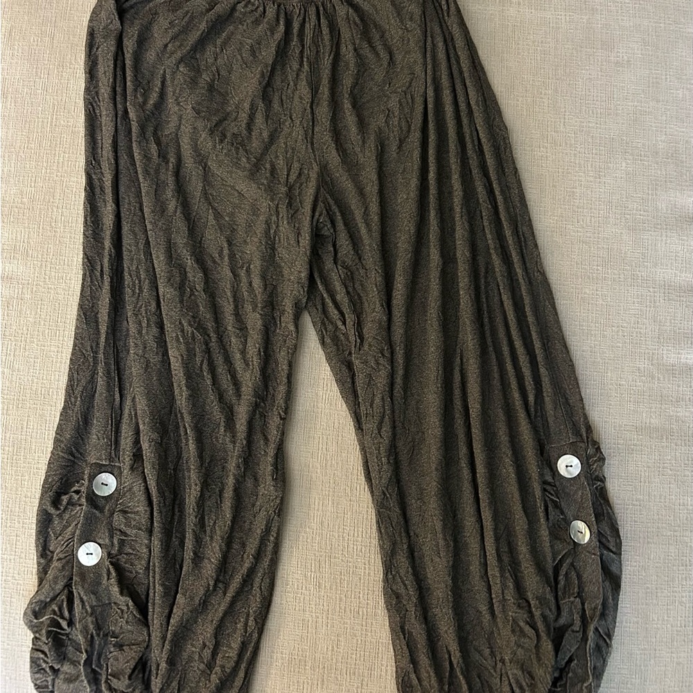 Brown Harem Pants with Button Detail